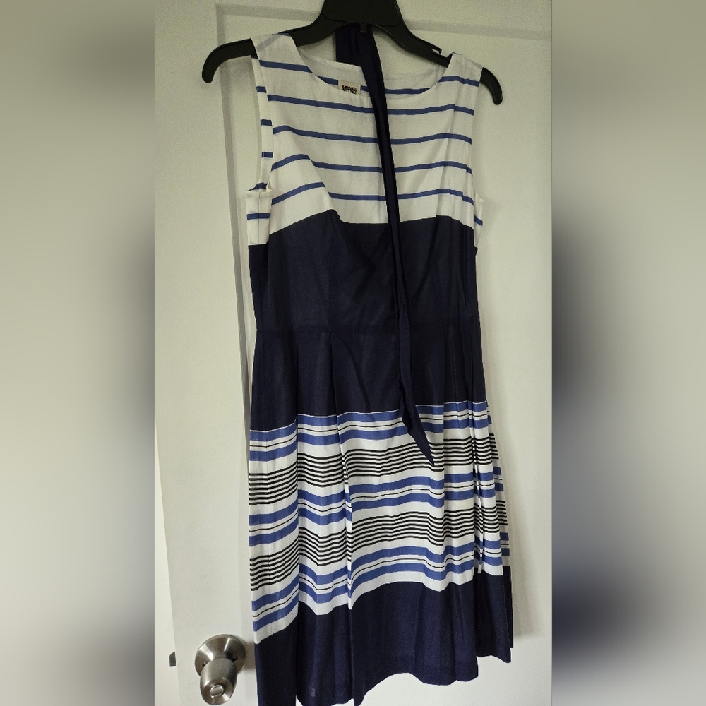Anne Klein Striped Navy and White Midi Dress